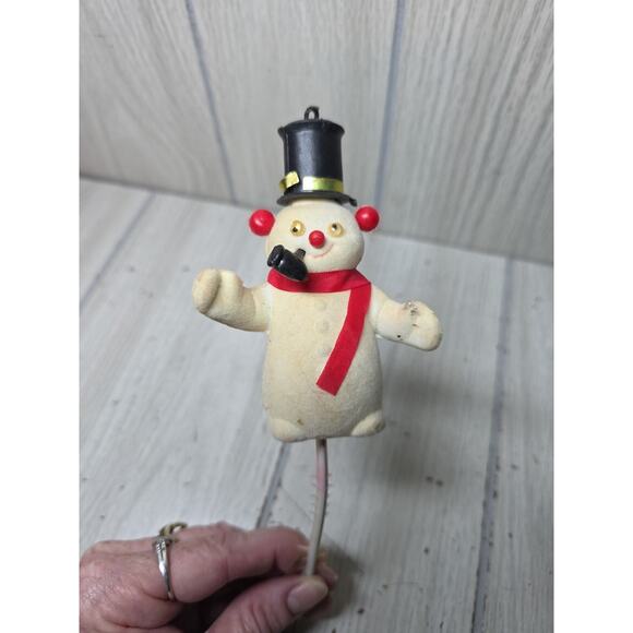 Vtg Flocked Snowman Santa Blowmold Decorative Pick Christmas Tree Decor Set Of 3 - Picture 10 of 15